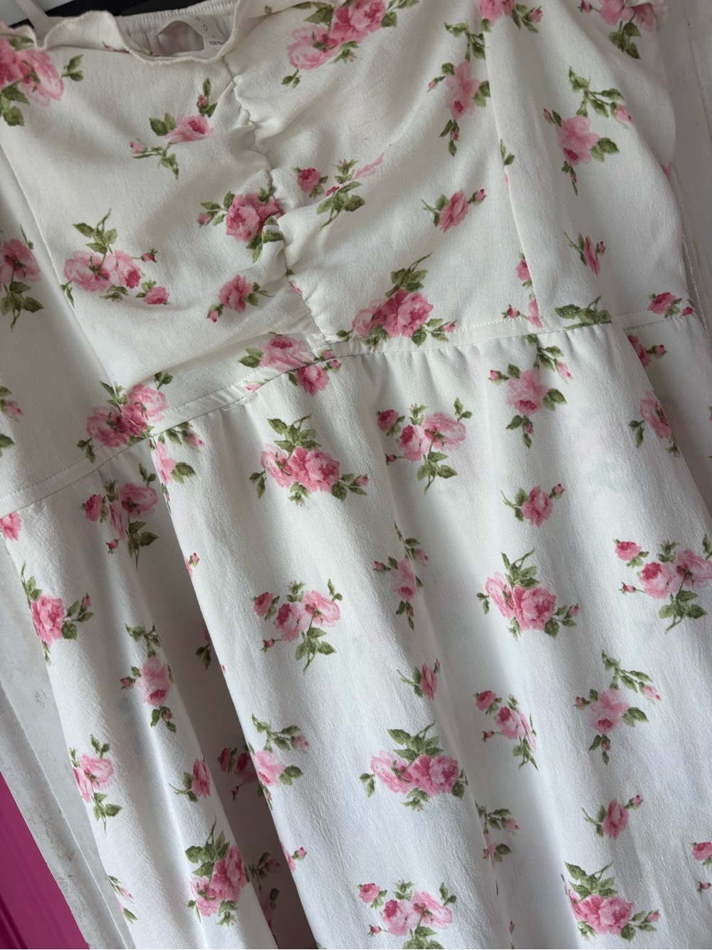 Altar'd State White Floral Tiered A-Line Dress romper with Pink Roses - Picture 4 of 7